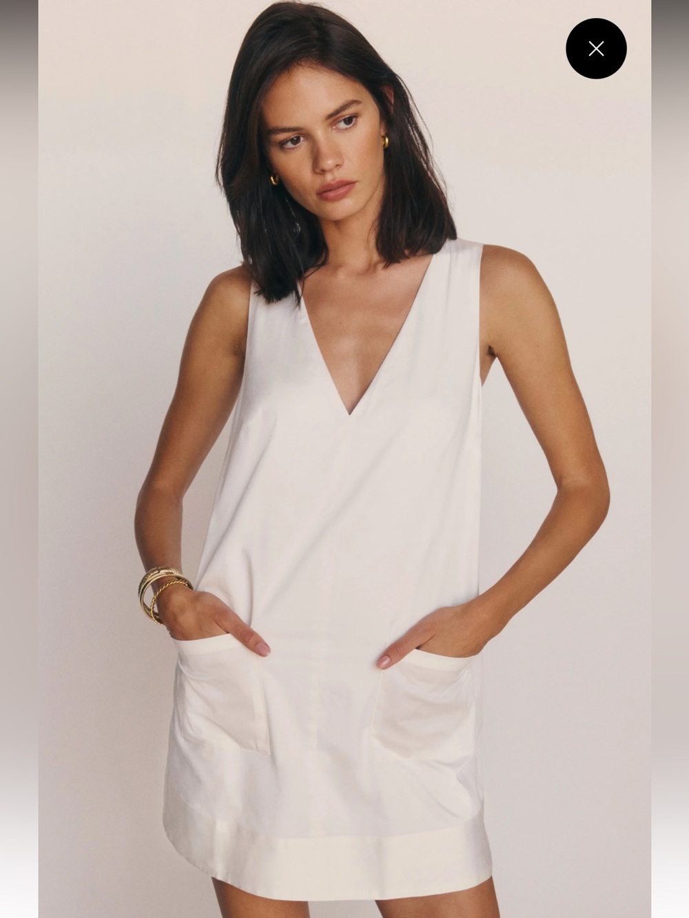 Reformation White V-Neck Mini Shift Dress